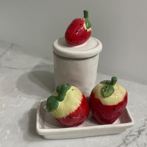 Anthropologie Strawberry Canister and Salt & Pepper Shaker Set